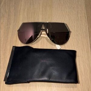 Fendi Gold Rim Shield Sunglasses with Gradient Brown Lenses
